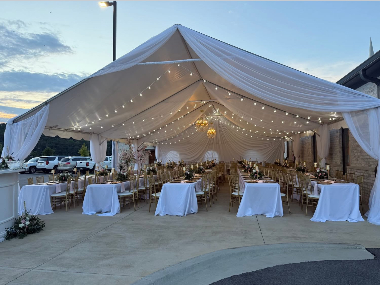 outdoor wedding reception under tent